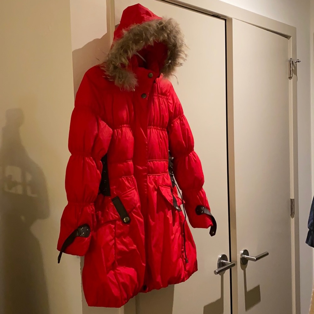 Red down coat